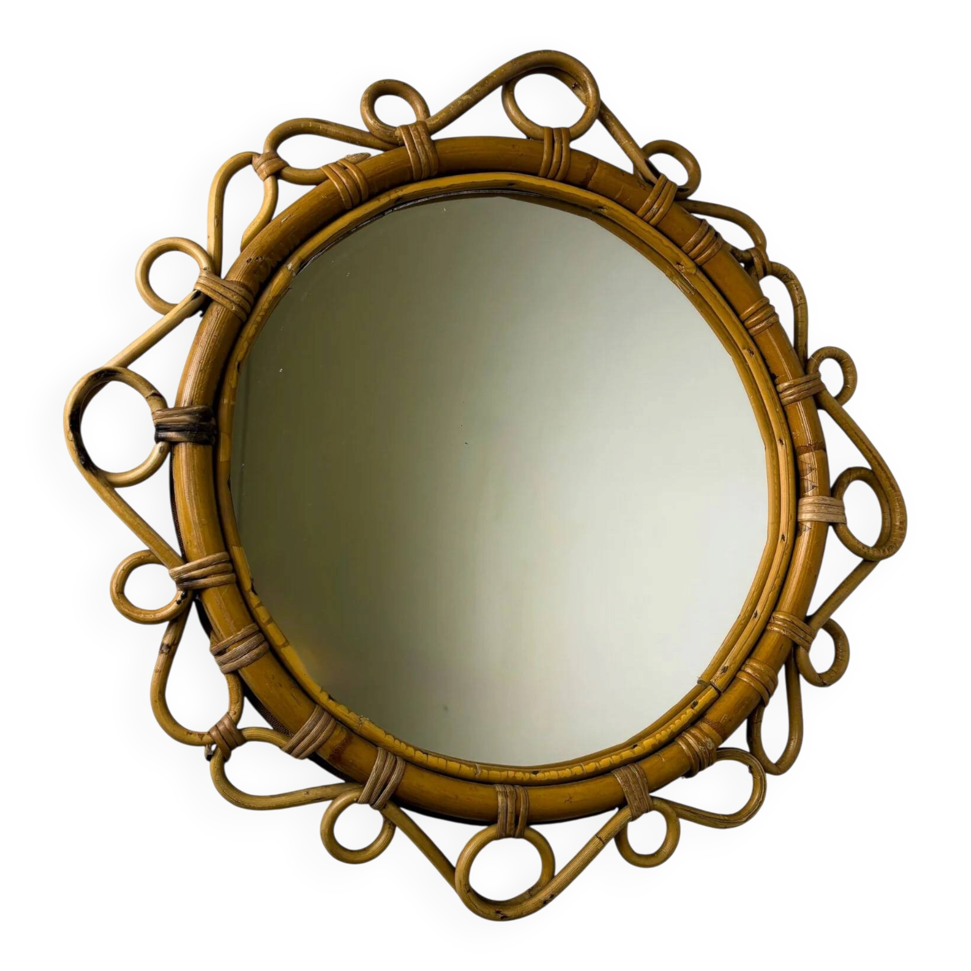 Spanish rattan bamboo oval mirror, circa 1960s