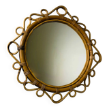 Spanish rattan bamboo oval mirror, circa 1960s