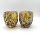 Set of 6 blown glass glasses from Venice with Effetre Murano murrine.