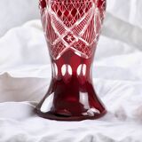 Large antique Bohemian vase, chiseled ruby color
