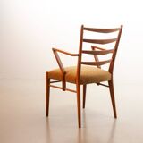 Cees Braakman Dutch Design Wooden Ladder Arm Chairs & Caramel Bouclé Fabric