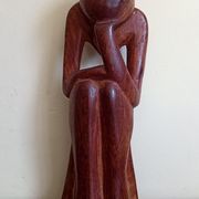 Wood carving maurice tavernier (1926 - 2018) seated man 27.5 x 11.5 cm