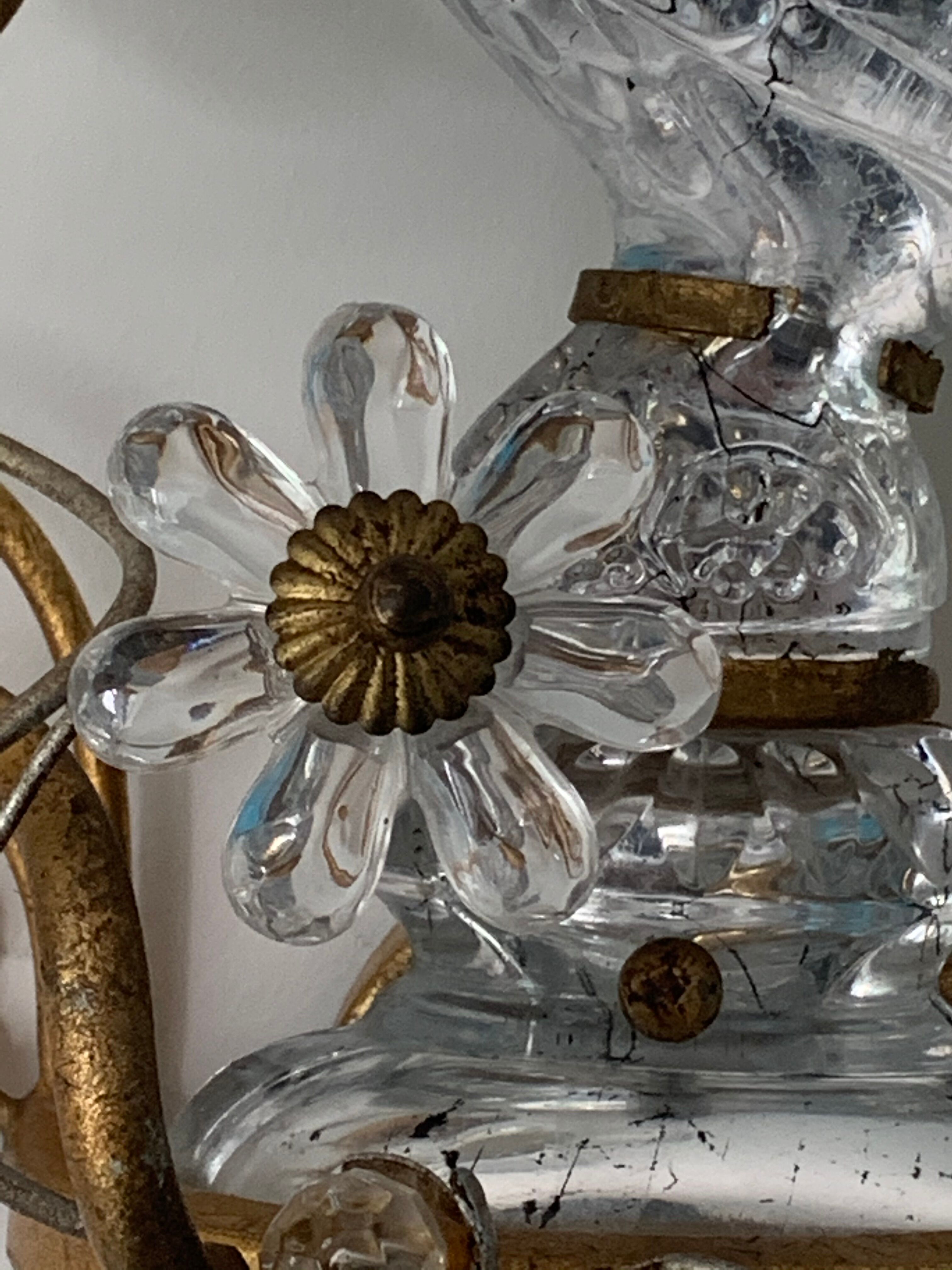 Pair of parrot crystal or parakeet wall sconces Maison Baguès 1950