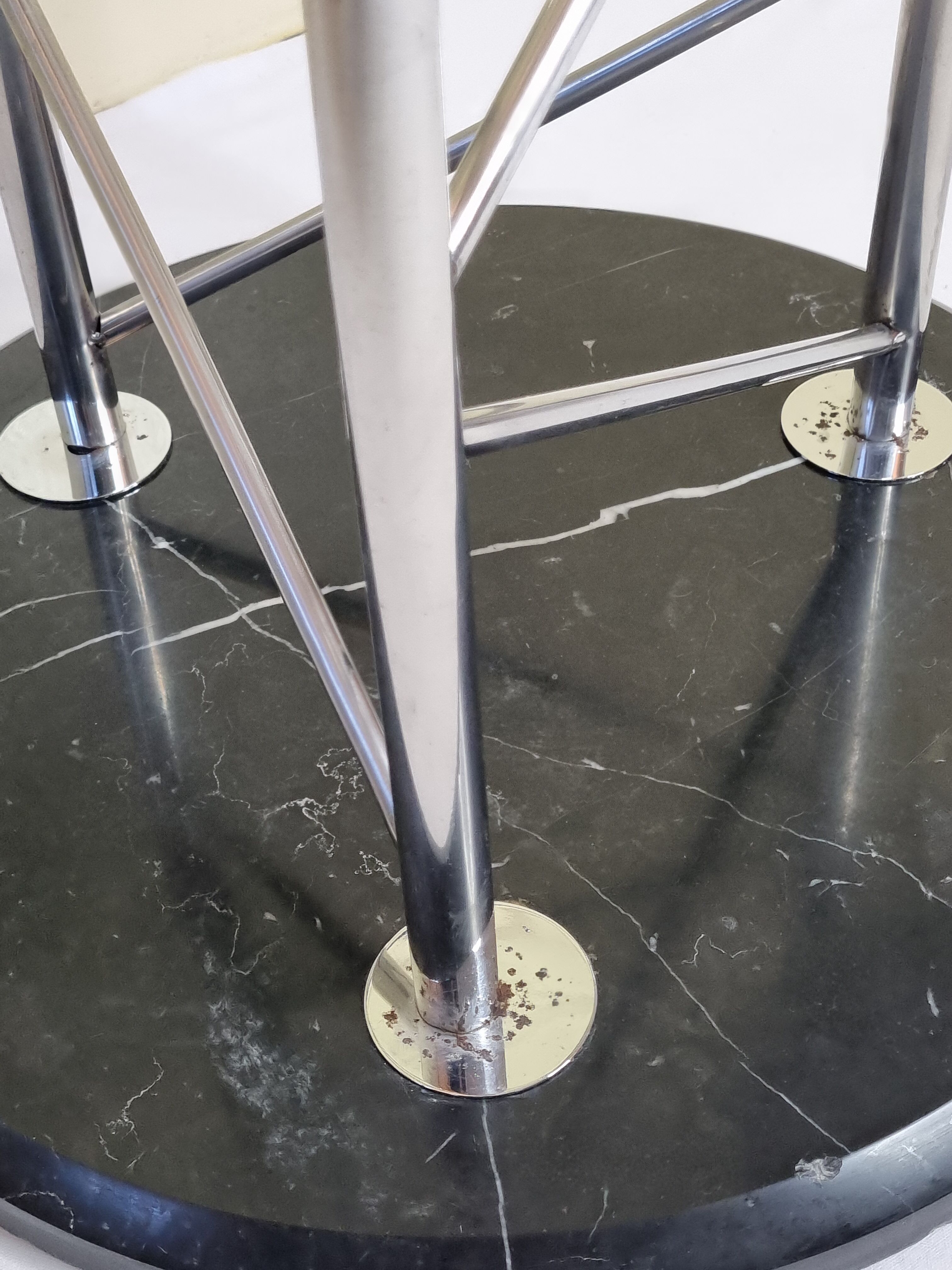 Side table "Eiffel" in glass and chrome steel with a marble base, 80s