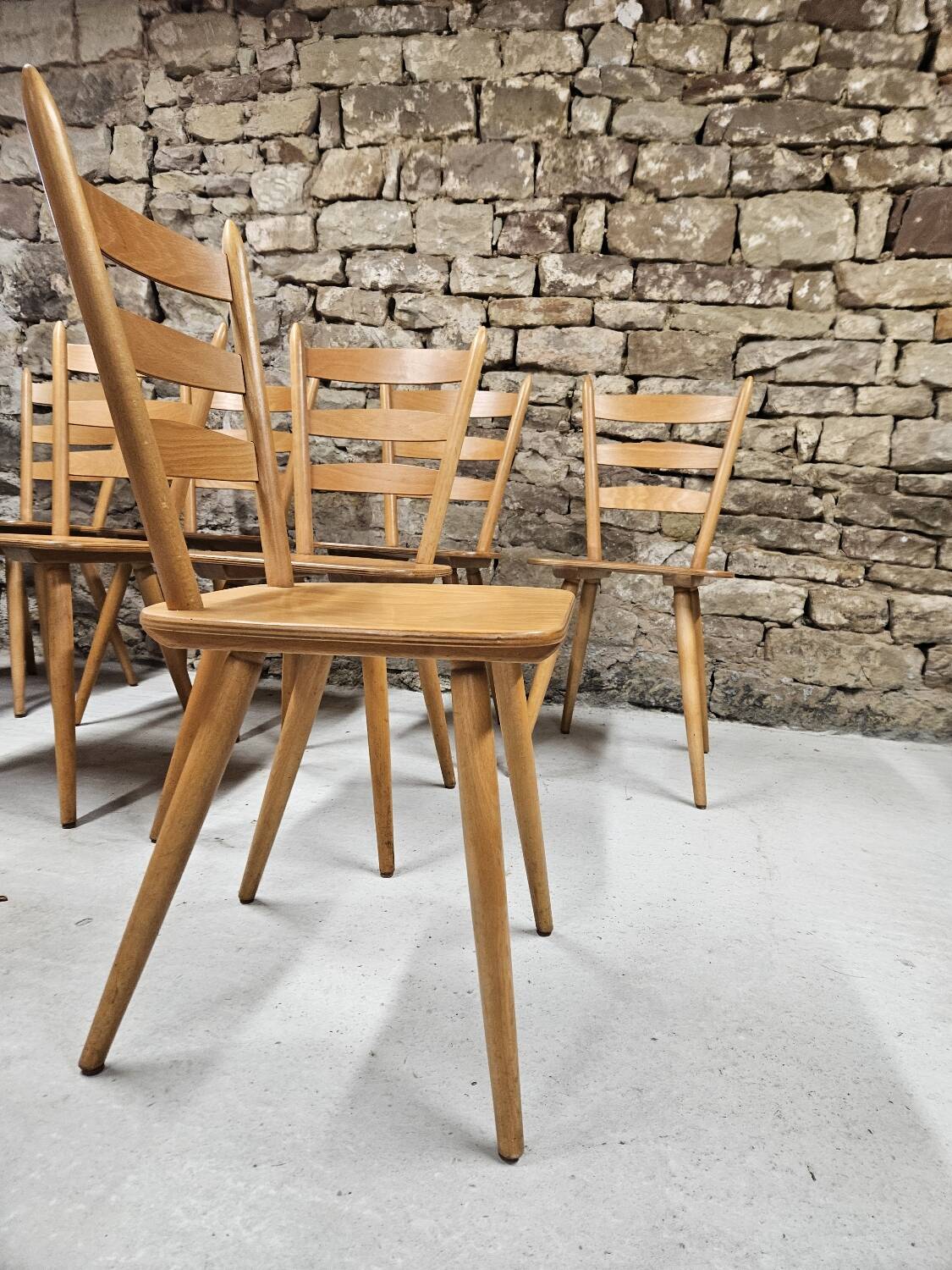 Lot of 8 country bistro chairs 1970