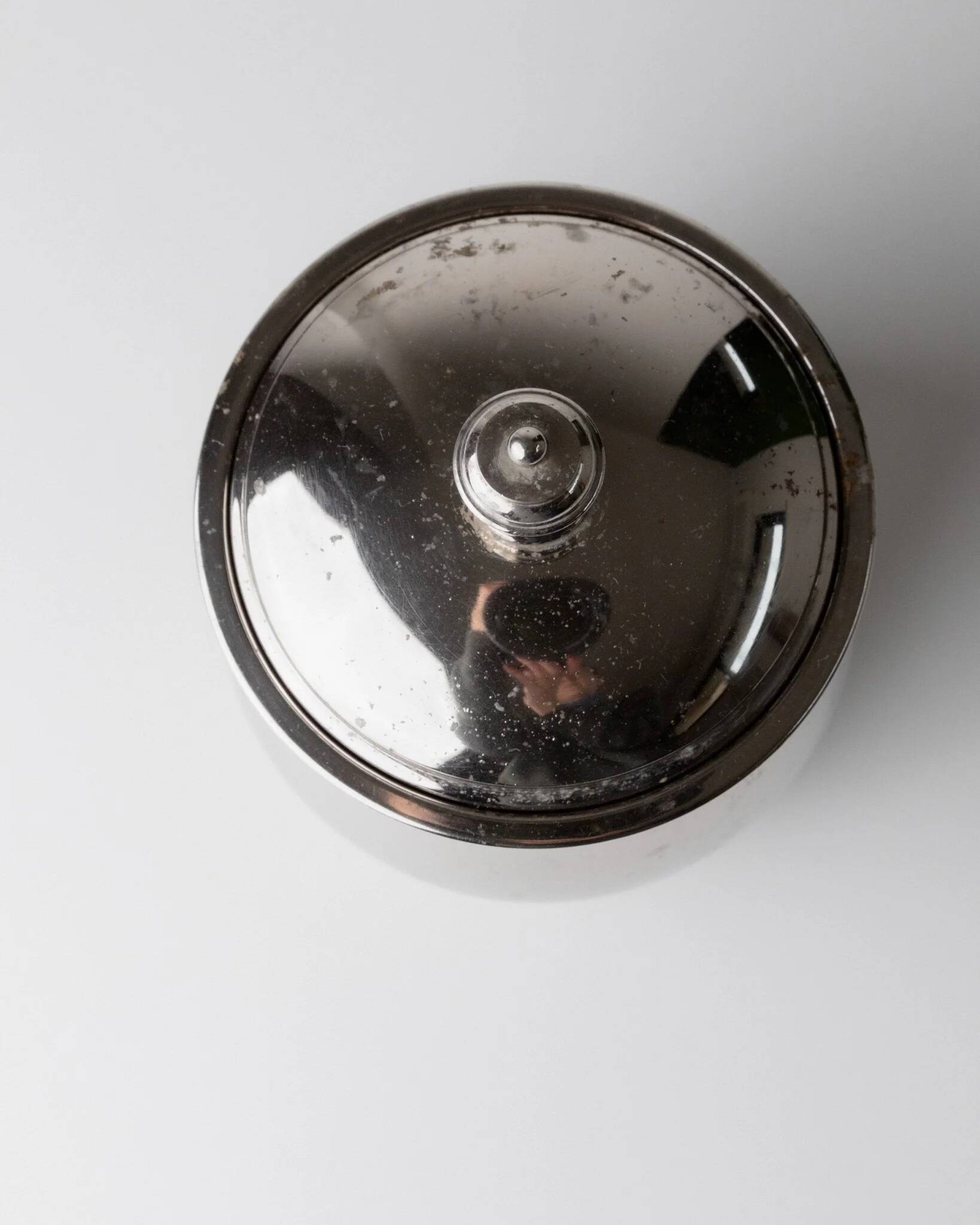 Vintage silver-plated brass ice bucket with glass inlay – mid-century Italian design, 1960s, table centerpiece