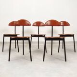 Set of 5 Linea Veam leather tripod chairs