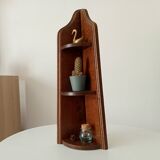 Vintage corner wall shelf in solid oak