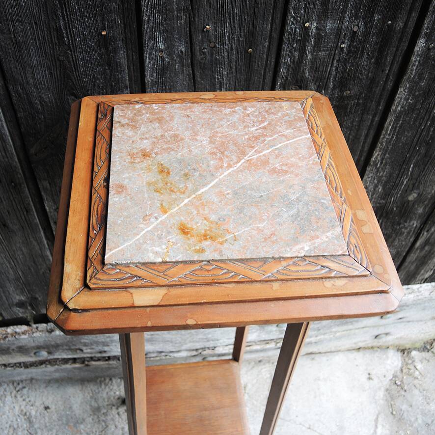 Table d'appoint ancienne en bois et marbre de style Art Déco