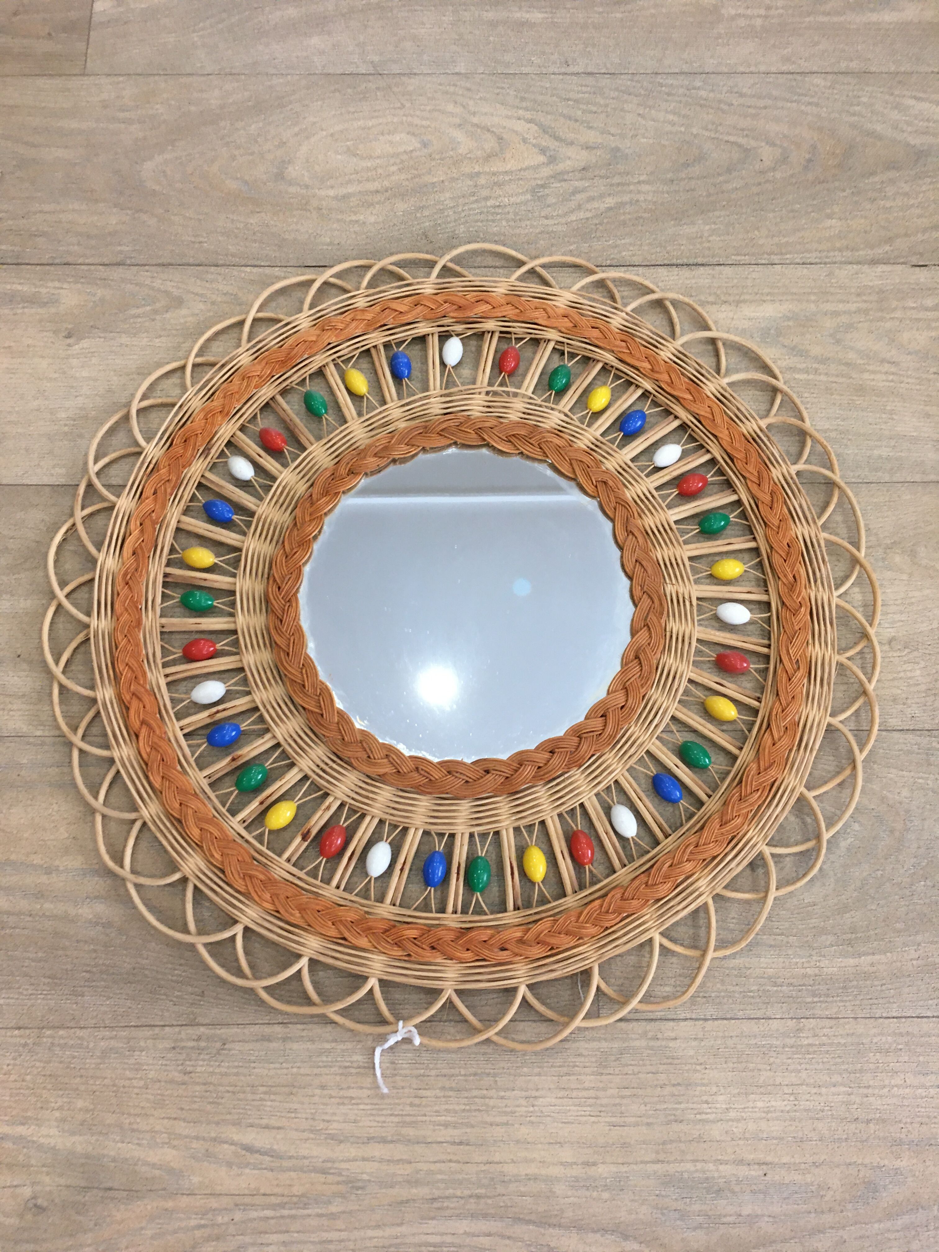 Mirror in basketry and vintage pearl