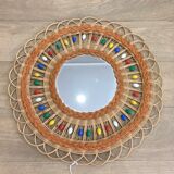 Mirror in basketry and vintage pearl