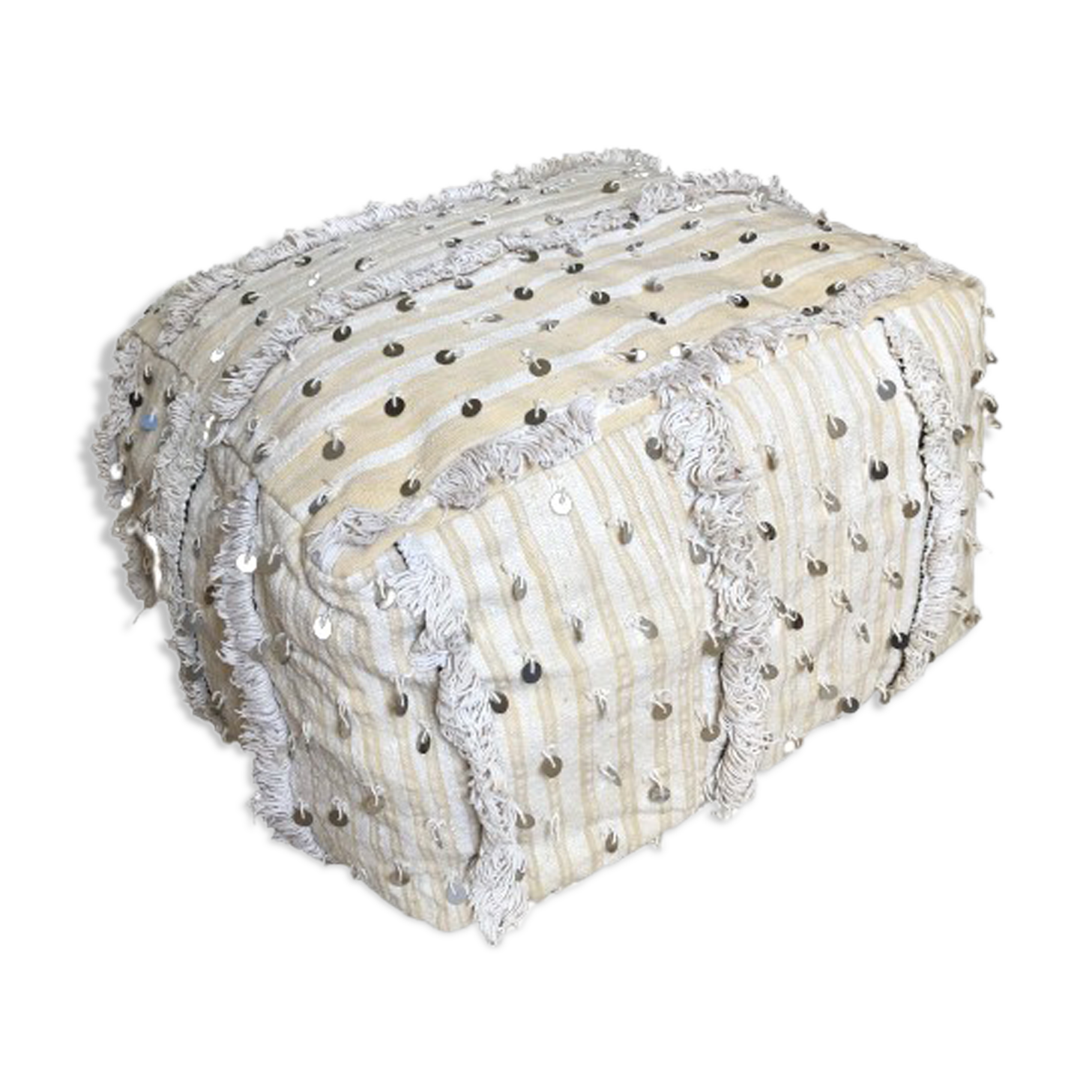 Moroccan pouf fabrics white and sequins