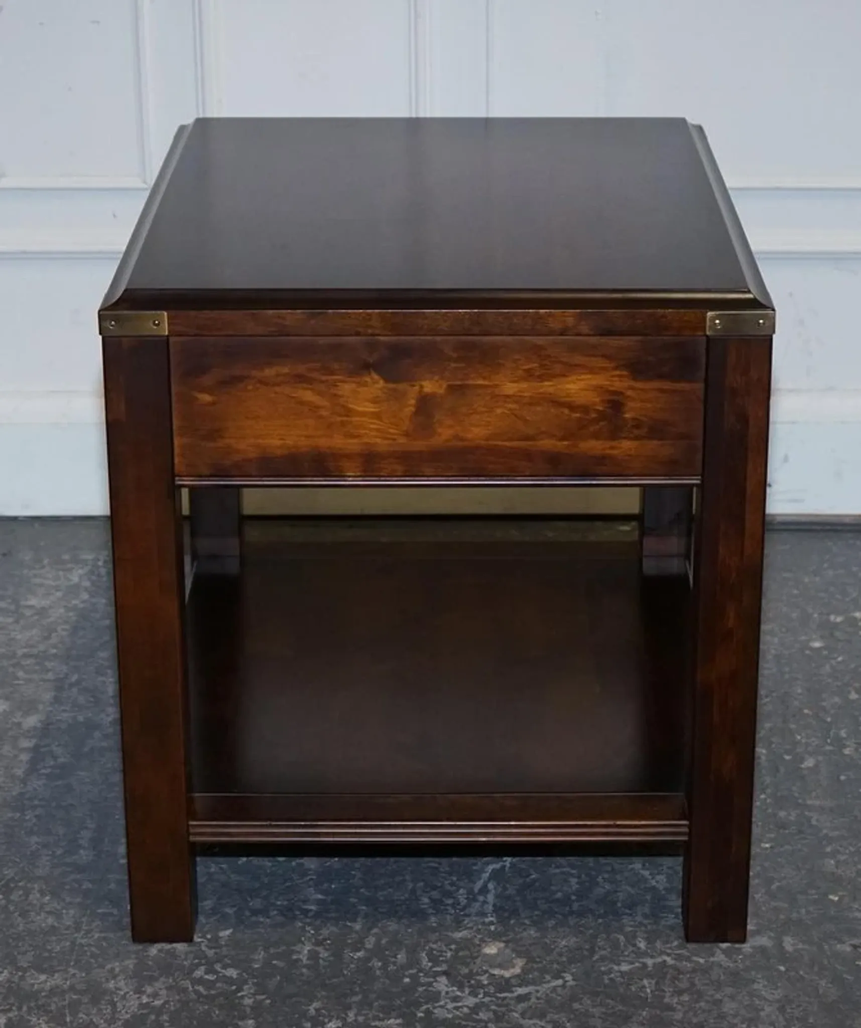 Table de Chevet Vintage Military Campaign en Acajou et Laiton