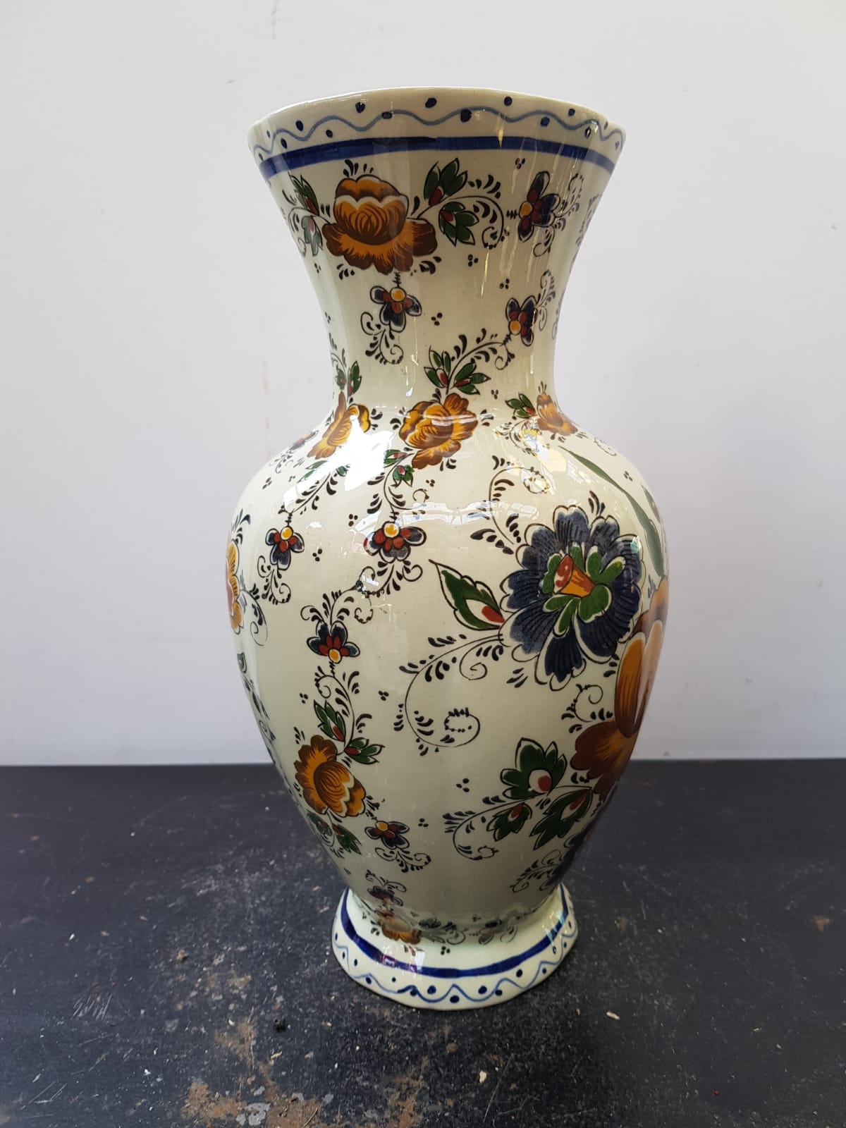 Old vase h becquet ceramic décor flowers made in belgium vintage