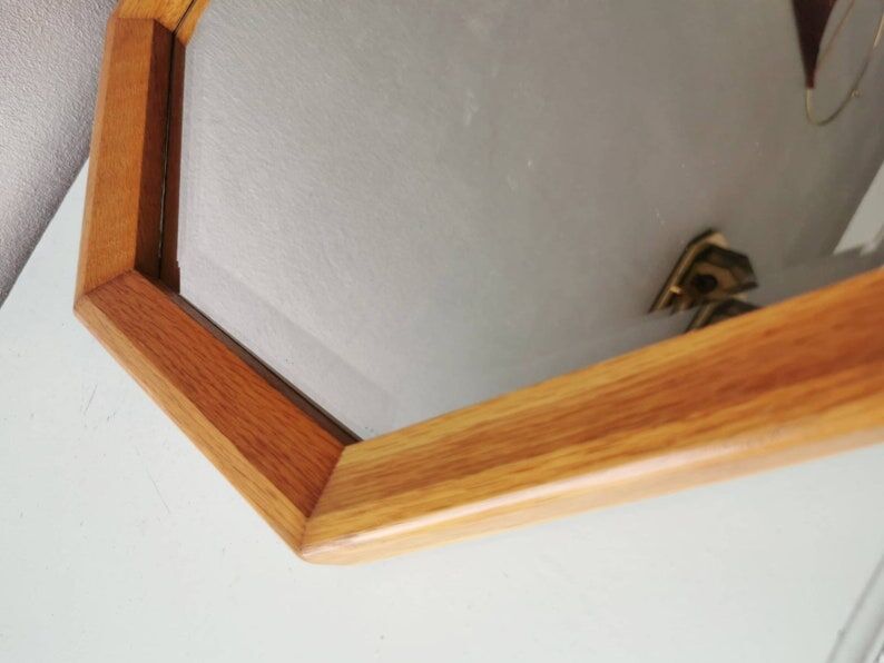 Vintage wooden mirror with cut glass, 80s (54 x 54 cm)