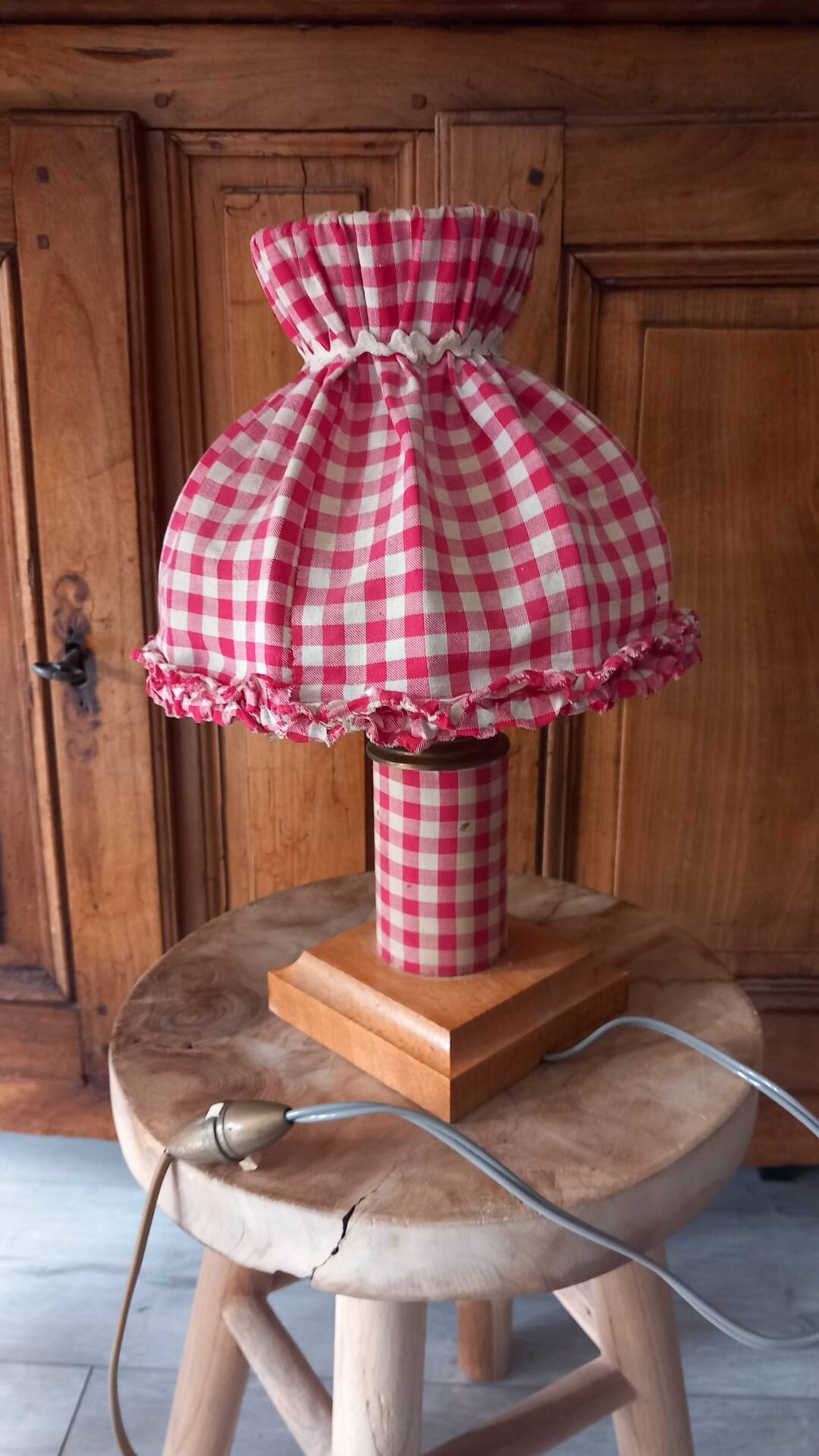 Lampe à poser rustique abat- jour vichy cottagecore