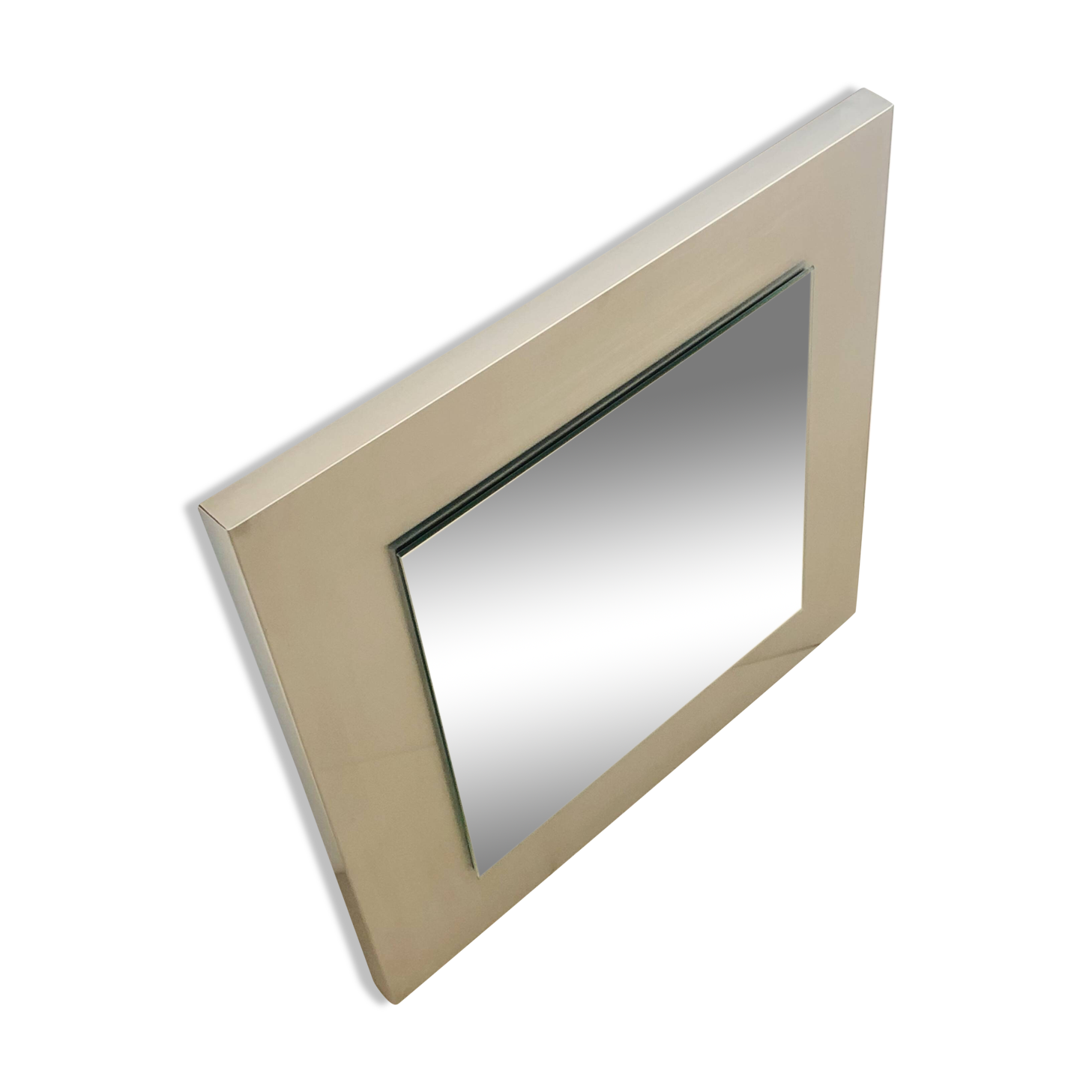 Square mirror on stainless steel base, France 1970s
