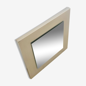 Square mirror on stainless steel base, France 1970s