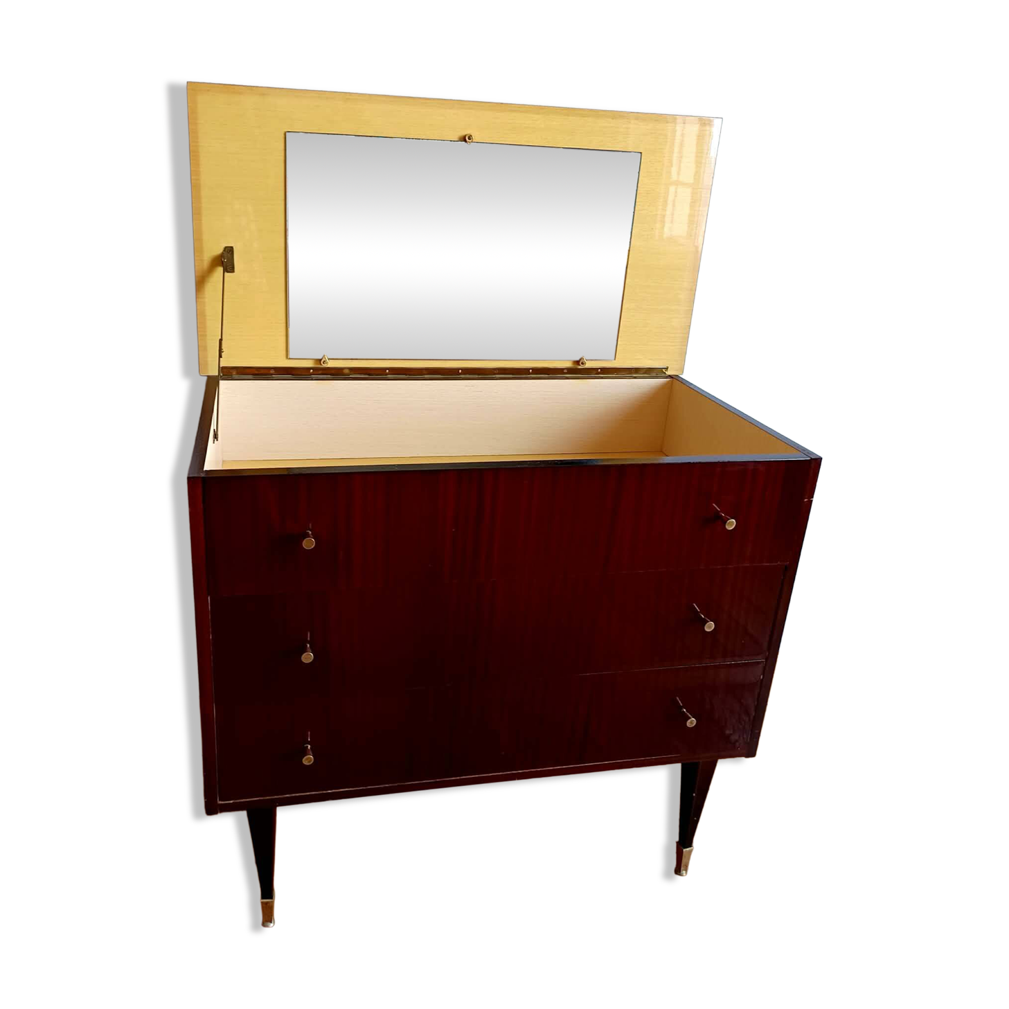 Coiffeuse commode en bois laqué vintage 1950