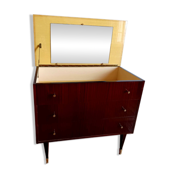 Coiffeuse commode en bois laqué vintage 1950