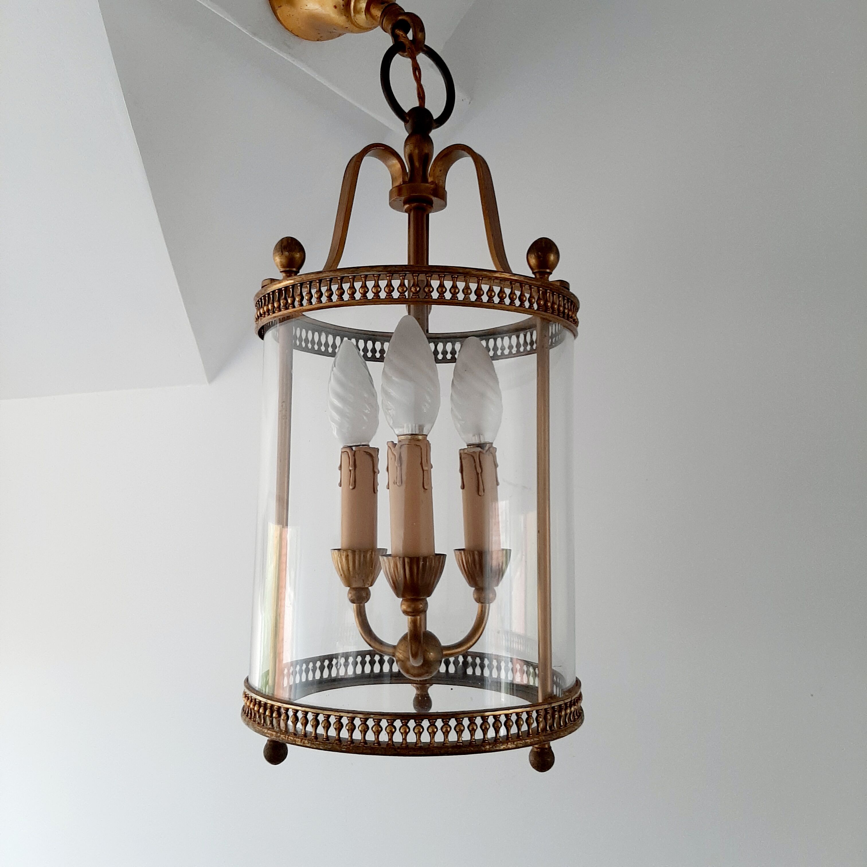Suspension vintage laiton et verre