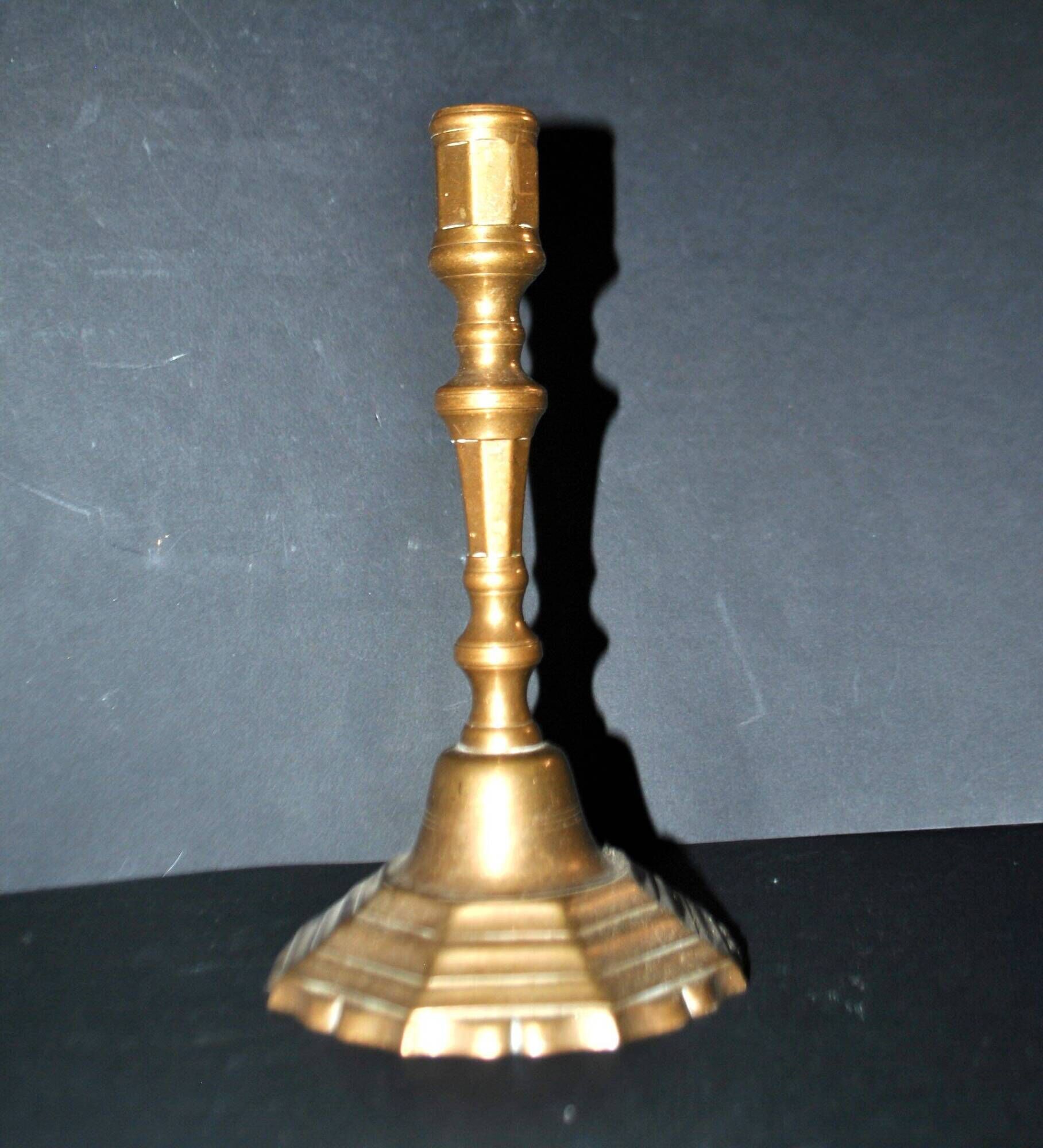 Antique bronze candlestick 18th century octagonal carved chandelier Louis XIV 23.5 cm