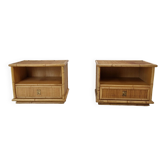 Bamboo and Rattan Pair of Bedside Tables Nightstands by Dal Vera, Italy 1970s