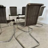 Lot de 8 chaises tubulaire design Tecta style bauhaus métal et cannage gris vintage année 80