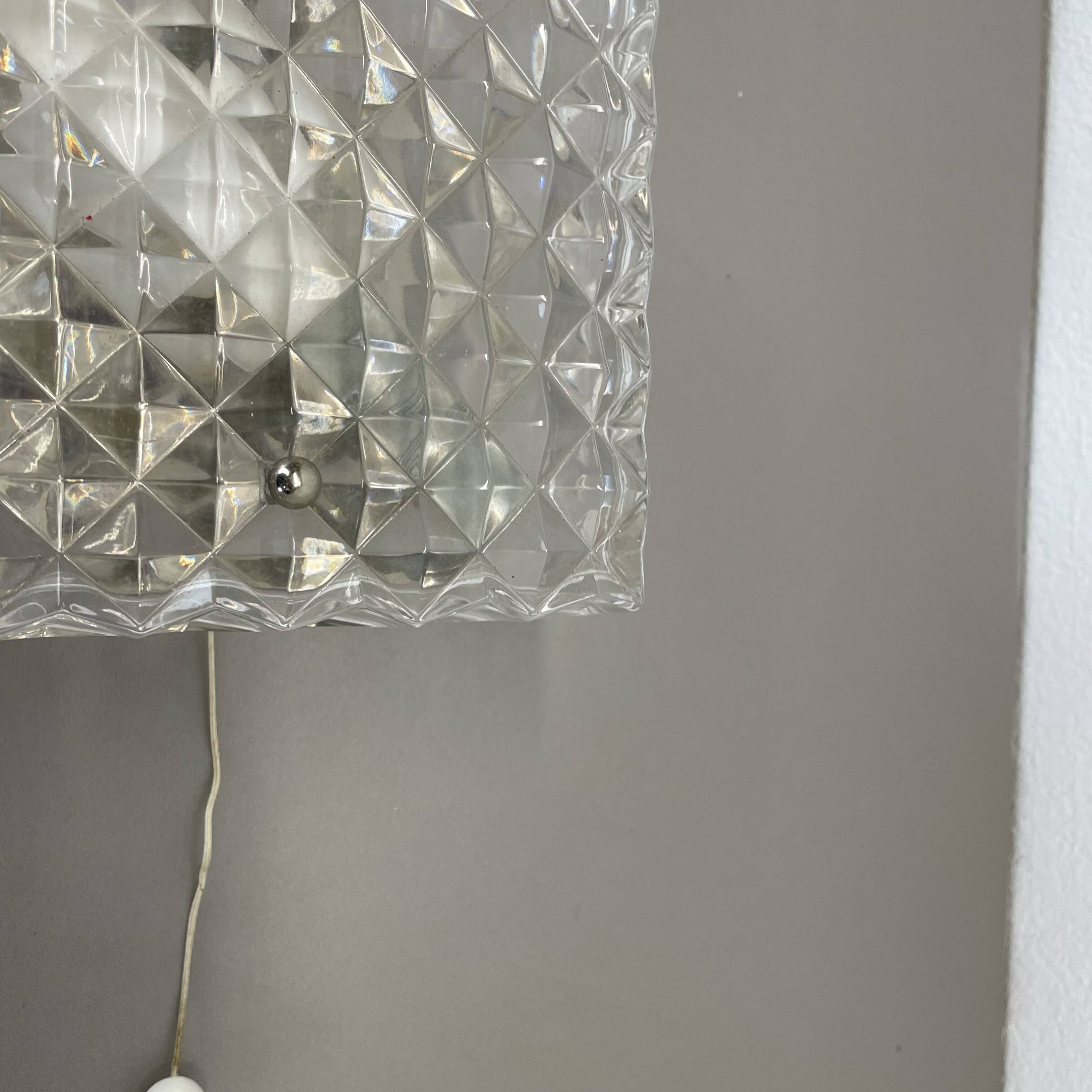 Small Cubic Textured Glass Wall Light in the Style of Orrefors, Germany, 1970s