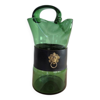 Vintage Italian green glass carafe – 50s/70s – lion head