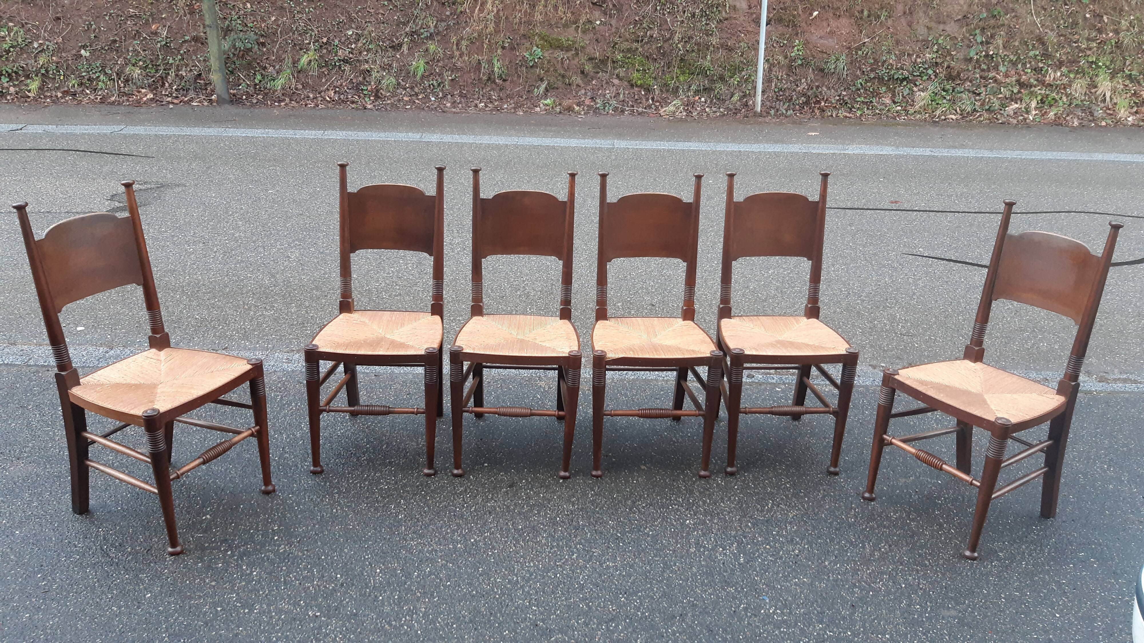 6 chaises Arts & Crafts par William Birch & E.G. Punnett