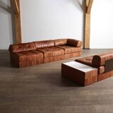 De Sede DS 88 Modular Sofa In Cognac Patchwork Leather, Switzerland 1970s