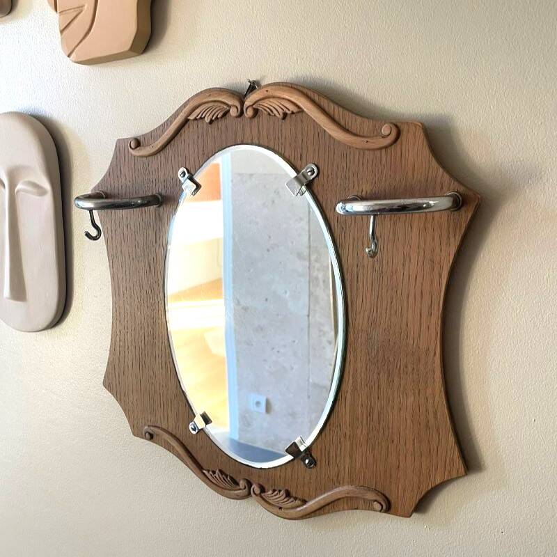 Vintage mirror/coat rack, 2 hooks