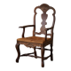 Vintage sculptural armchair in oak and leather, modern Danish style, 1940s.