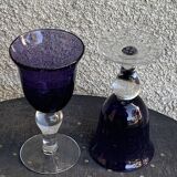 Set of 5 wine glasses in blown and bubbled glass, duo line, biot glassware style, unsigned,
