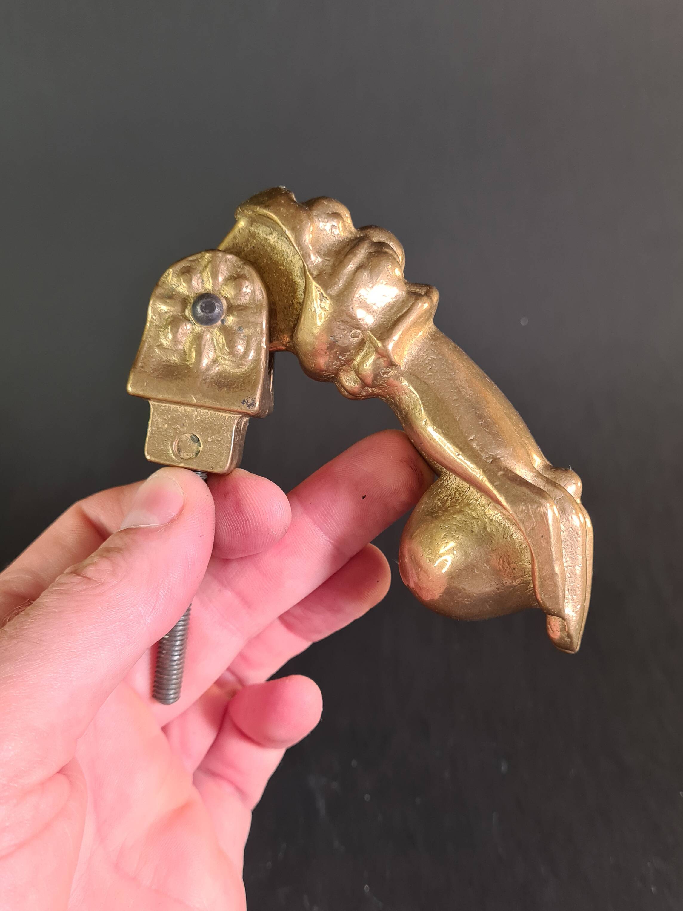 Antique gilt bronze door knocker – Stylized hand