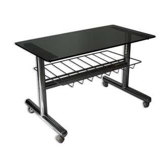 Space Age chrome metal and smoked glass coffee table