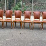 6 solid wood and leather chairs in Louis XV style