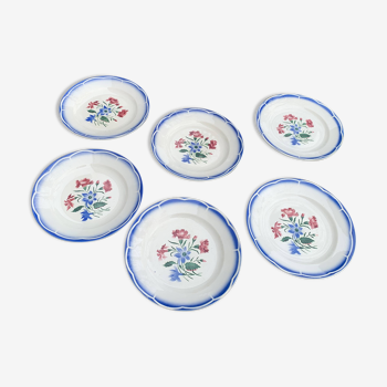 6 Assiettes plates, modèle Elorn, Digoin et Sarreguemines, France