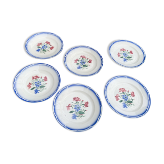 Lot composed of 6 dinner plates, Elorn model, digoin and sarreguemines, France, carnation patterns