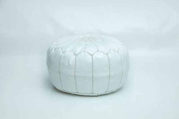 Pouf en cuir marocain, pouf ottoman marocain, pouf marocain blanc, vintage