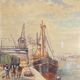 "Quai à Bruxelles" by Emile Lhernault, Tableau Aquarelle Marine, Halage et Chevaux de Trait ca 1910