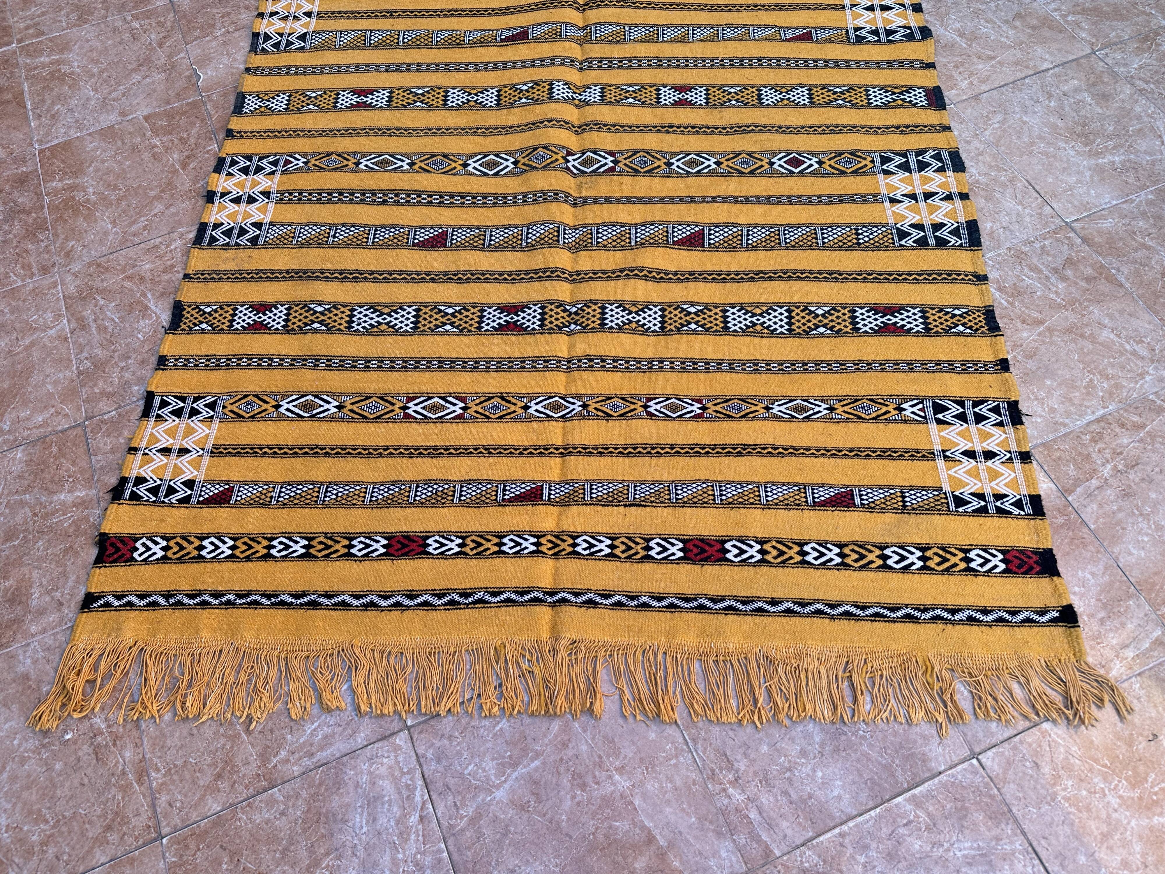 Yellow Handmade Berber Kilim Rug 226 X 150