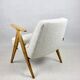 Pearl Boucle & Oak Armchair by Józef Chierowski, 1970s