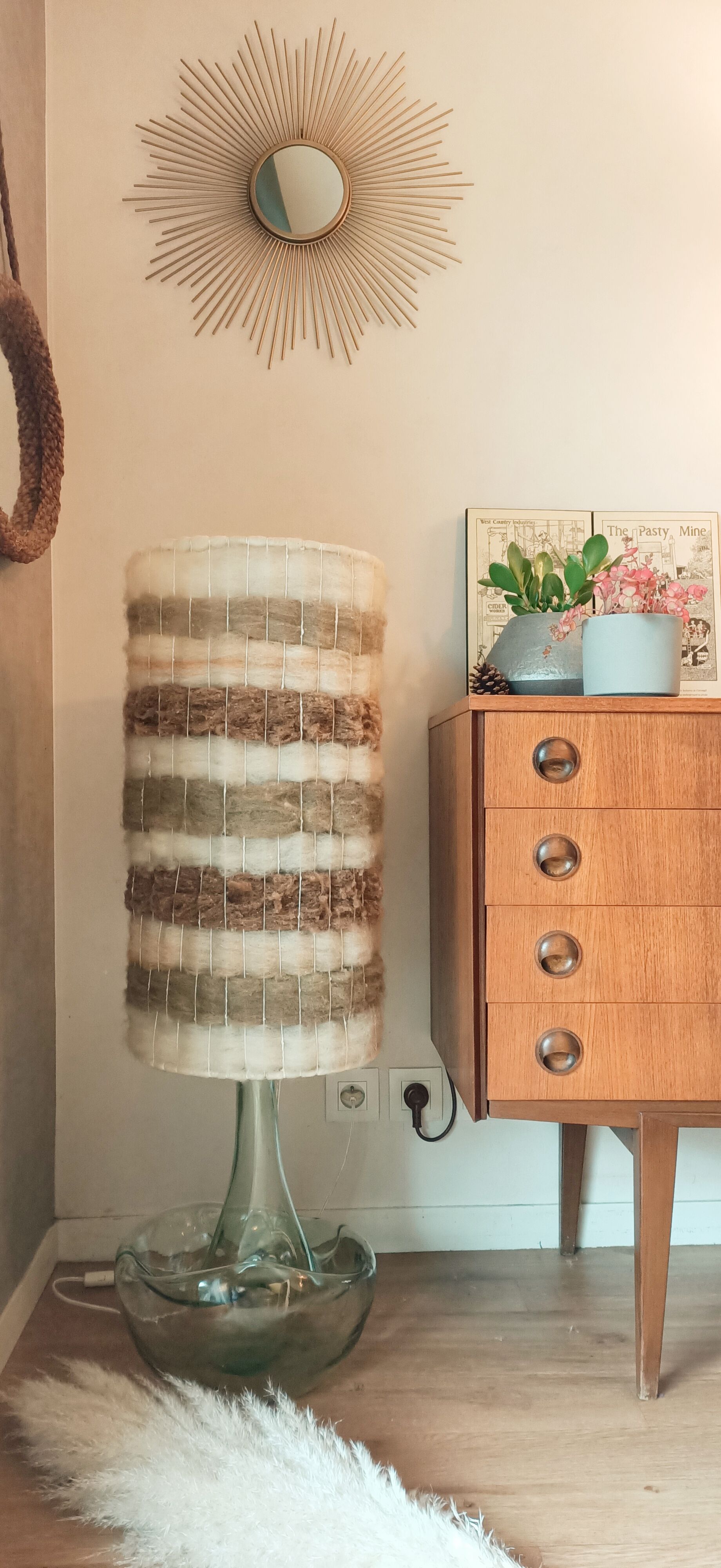 High glass lamp and vintage alpaca