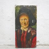 Tableau vintage, huile sur plaque émaillée