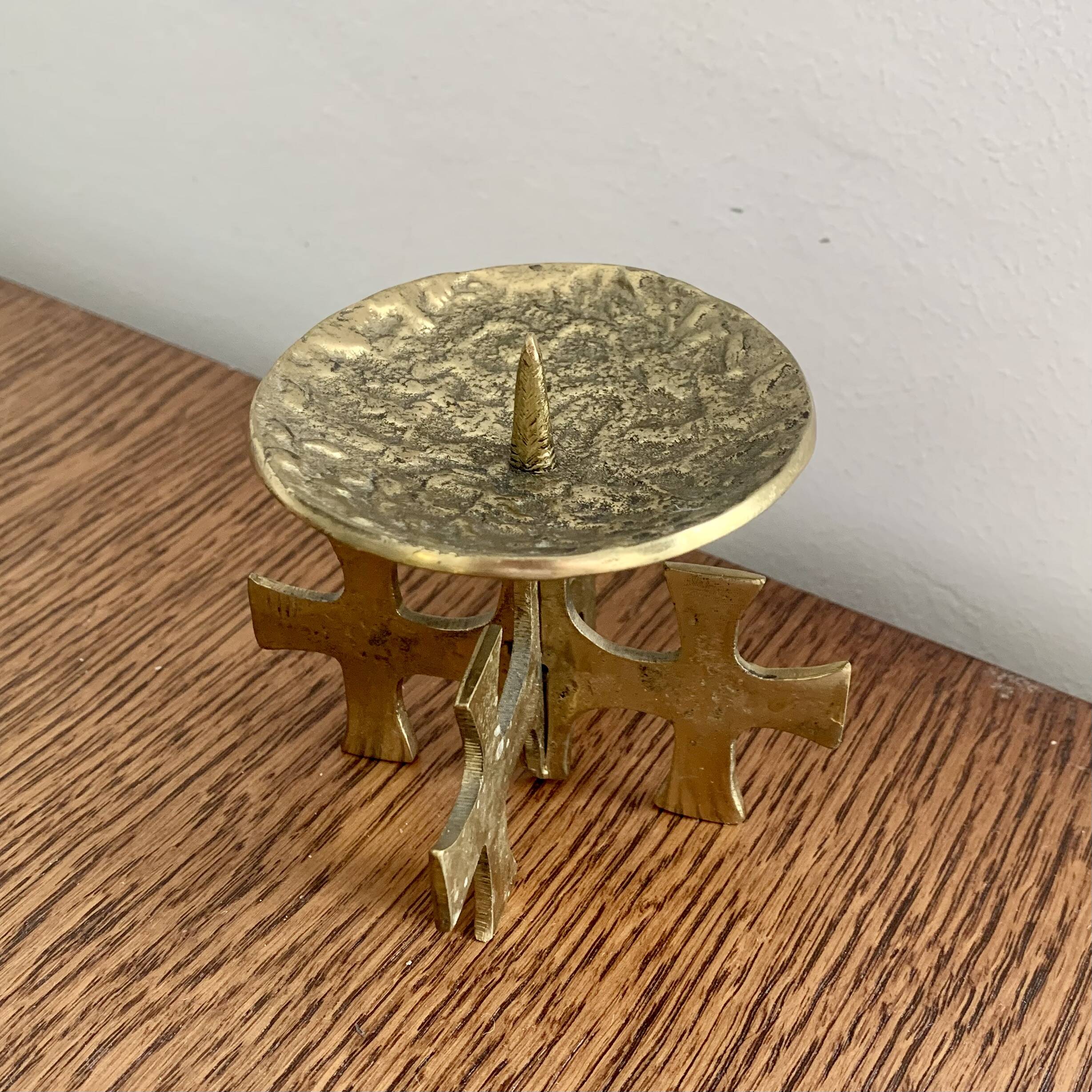 Brutalist bronze candleholder, 1970s