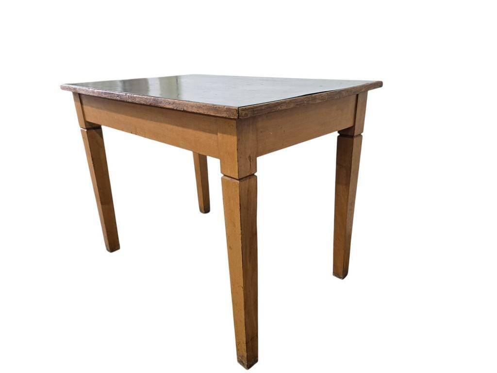 Vintage wooden table with a mint green top.