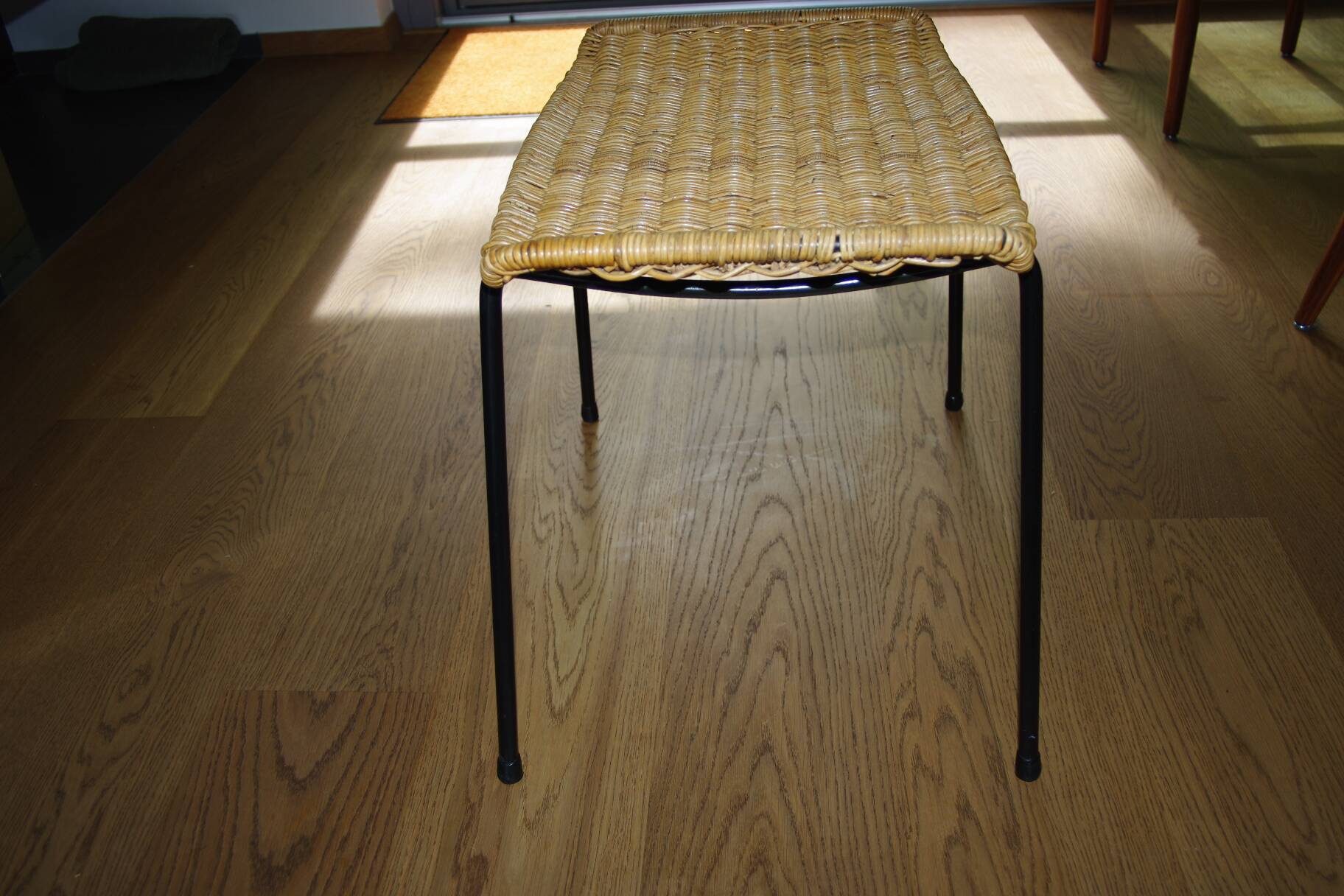 Vintage steel and woven wicker basketball stool by franco legler 1950s