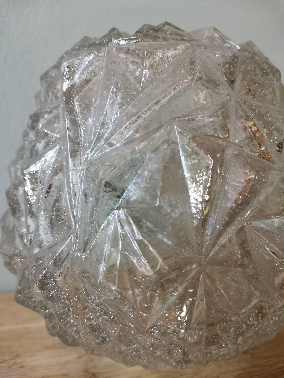 Vintage pressed molded glass lamp globe diamond faceted portable pendant light